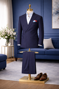 Traje Azul Marino de Doble Botonadura con Rayas Diplomáticas — Made in Italy