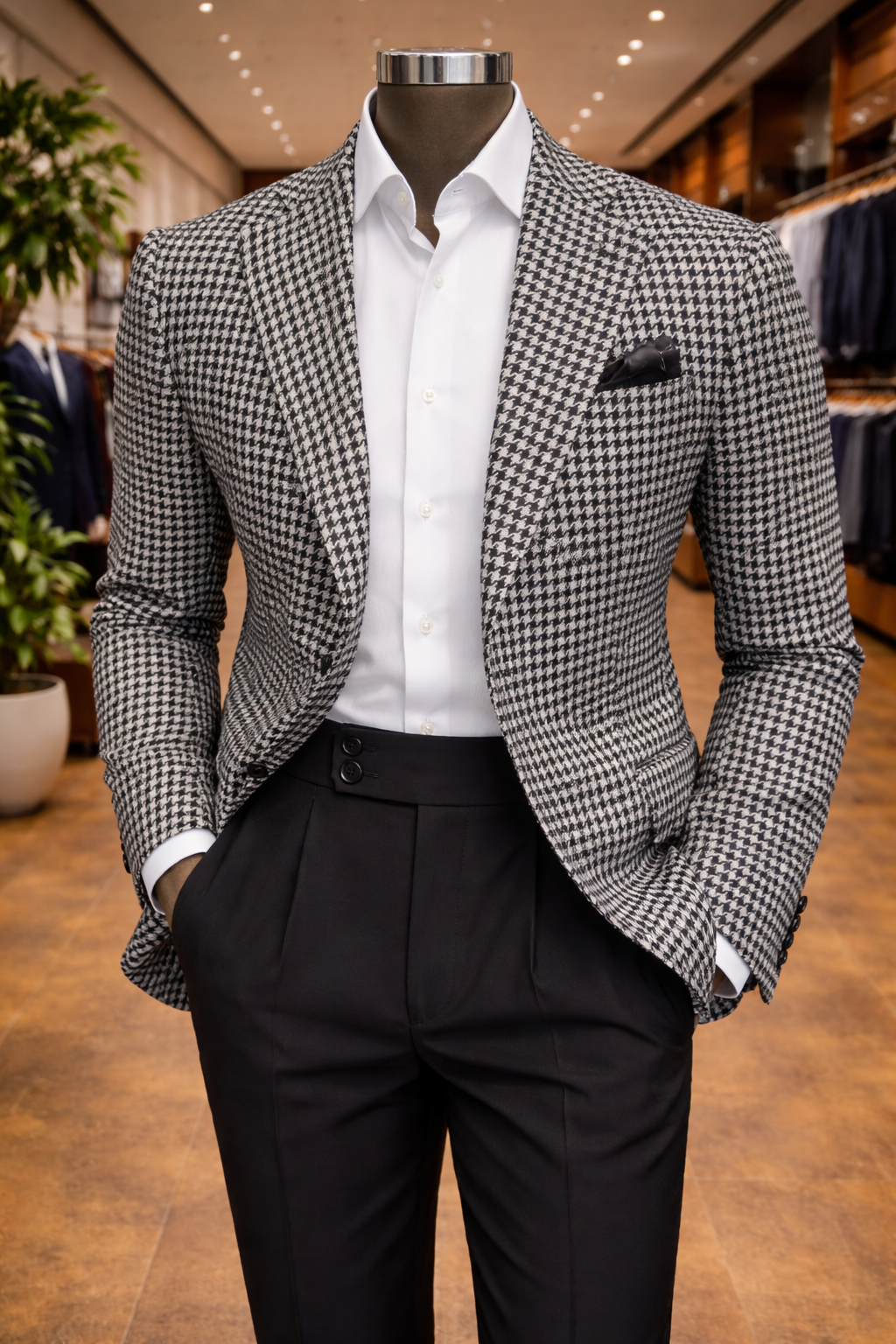 Conjunto Spezzato Blazer Pata de Gallo y Pantalón Negro — Made in Italy