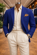 Conjunto 2 Piezas Spezzato Blazer Azul Royal y Pantalón Blanco — Made in Italy