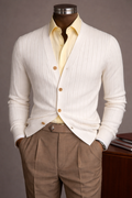 Conjunto Business Cárdigan Blanco y Pantalón Beige — Made in Italy