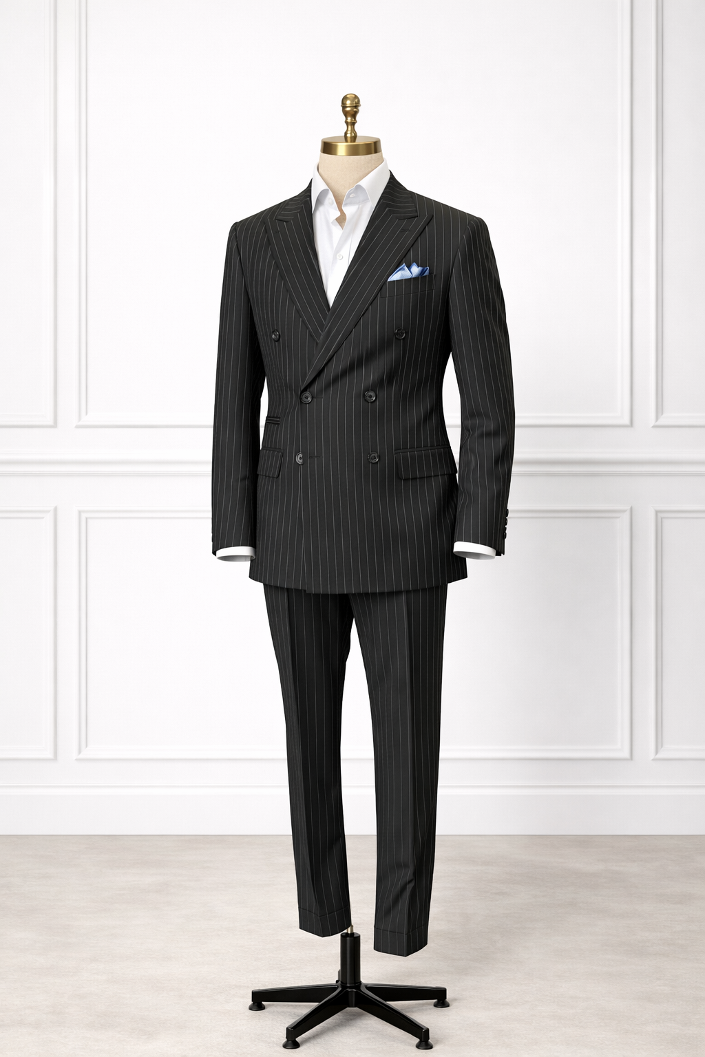 Traje Antracita de Doble Botonadura con Rayas Finas — Made in Italy